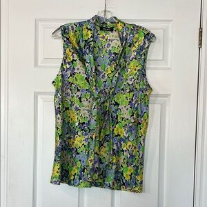 Nine West Vibrant Floral Blouse - Green, Blue, Yellow